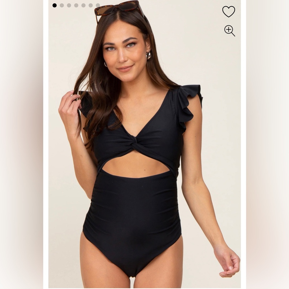PINKBLUSH Black Cutout Flutter One Piece Maternity Swimsuit